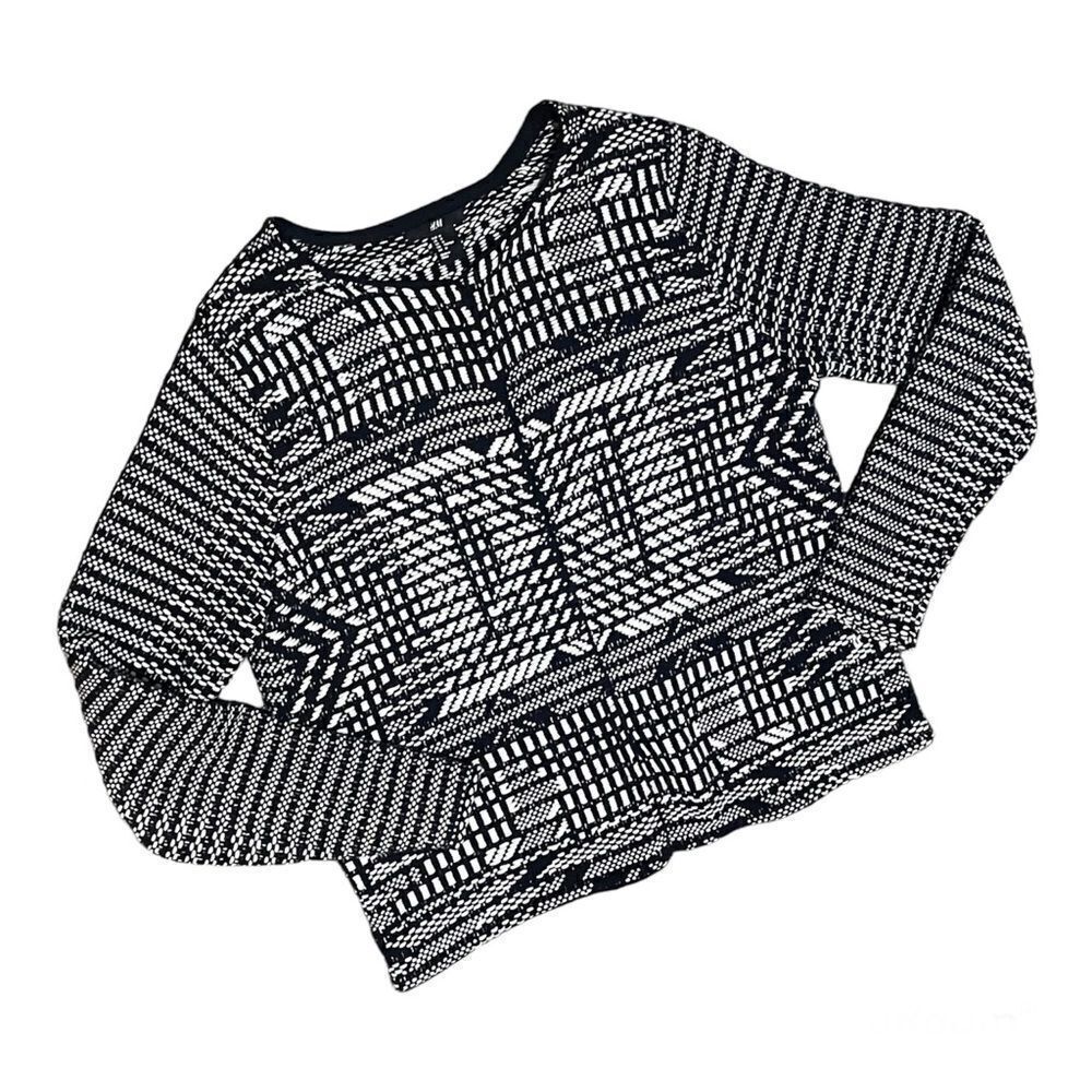 H&M Geo Pattern Open Front Black & White Knit Car… - image 1